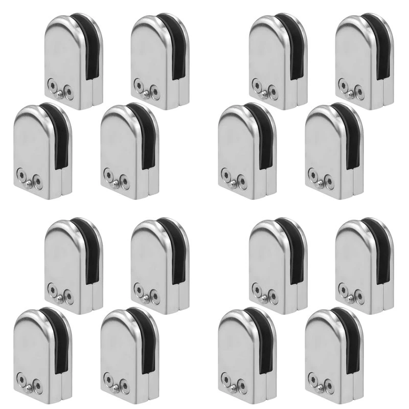 16 Pcs Stainless Steel Round Flat Back Glass Clamp Adjustable Glass Bracket For Balustrade Staircase Handrail( 8-10Mm)-A27R