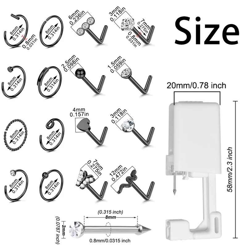 22Pcs Nose Piercing Kit, Disposable Nose Piercing Gun