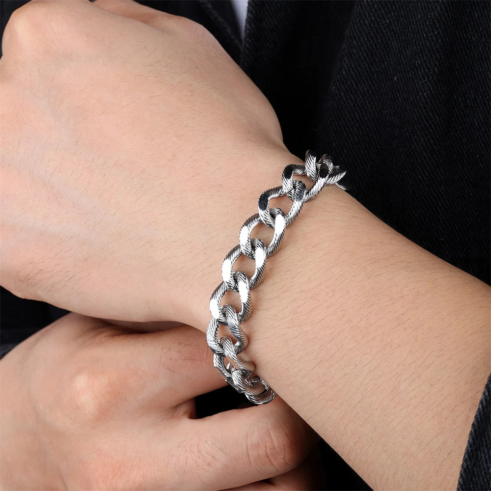 Hip Hop Silver Color Wide Stainless Steel Figaro Chain Bracelet For Men Women Unique Waterproof Fashion Rapper Jewelry Gift