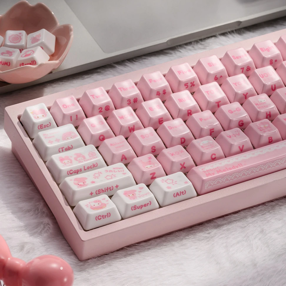 Anime Sanrio My Melody Keycaps Cherry Profile Side-printed Legends Sublimated Ceramic Keycaps for MX Switch Mechanical Keyboards