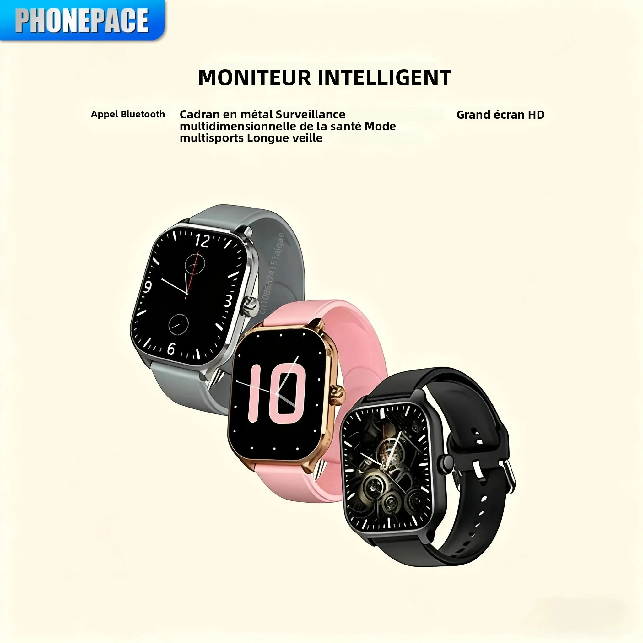 PHONEPACE H9 montre intelligente Bluetooth appel photographie à distance surveillance du sommeil plusieurs Modes de sport fréquence cardiaque sang