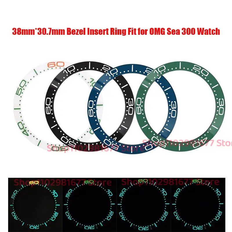 

Аксессуары для часов, 38 мм, керамическое кольцо для наклона шкалы, ледяной светящийся Безель, вставка с цифрами, подходит для Sea 300, цифровые перегородки