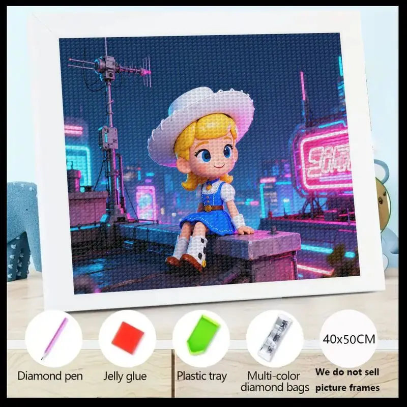 

1 шт. DIY 5D комплект алмазной живописи, милая мультяшная пастушка блондинка для девочек и футуристический неоновый городской пейзаж, полная дрель, хрустальные стразы