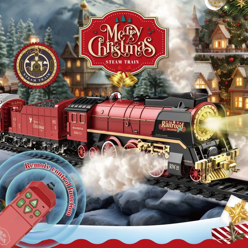 RC Electric Radio Remote Control Christmas Train Tracks for Christmas Tree Steam Train Set Decoration Toys Gift for Children