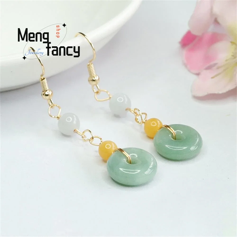 

Natural Myanmar A-goods Jadeite Peace Button Ear Hooks Exquisite Elegant Simple High-grade Jade Earrings Luxury Quality Jewelry