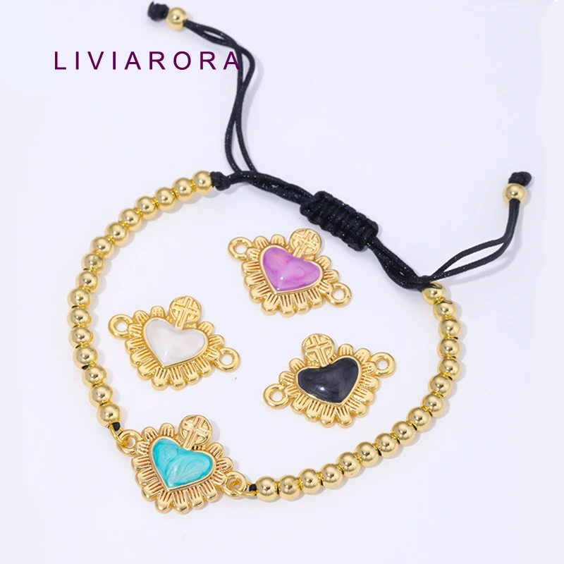 1/2/4Pcs 18K Gold Plated Brass Metal Heart Connector Charms Connector For DIY Bracelet Necklace Jewelry Making Accessories
