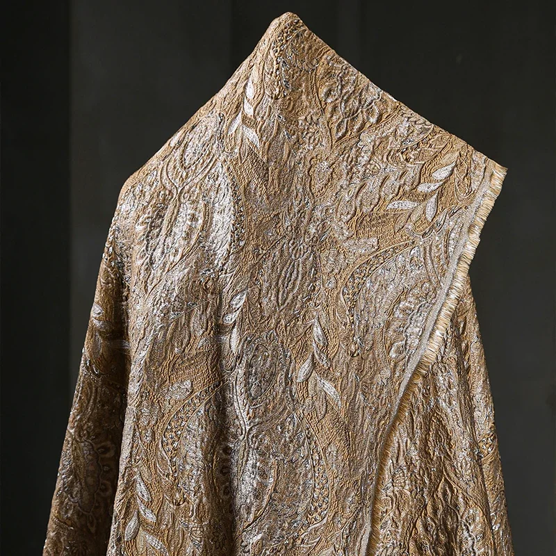 Gold Brown European Court Style Jacquard Fabric 3D Embossed Texture Retro Designer Material for DIY Jacket Garment Crafts