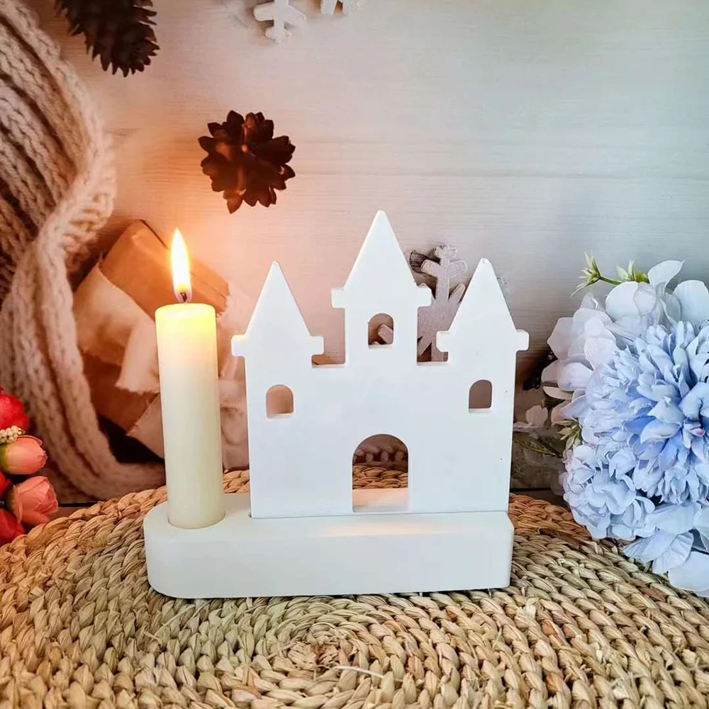 Castle Love House Candle Holder Silicone Mold DIY Cement Gypsum Clay Pouring Hollow Rabbit Resin Ornaments Mold Home Decoration