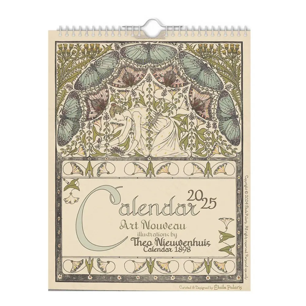 Retro Art Nouveau Kalendarz 2025 Prosty kalendarz biurowy Artykuły szkolne Kalendarz ścienny Planner harmonogramu Knickknacks