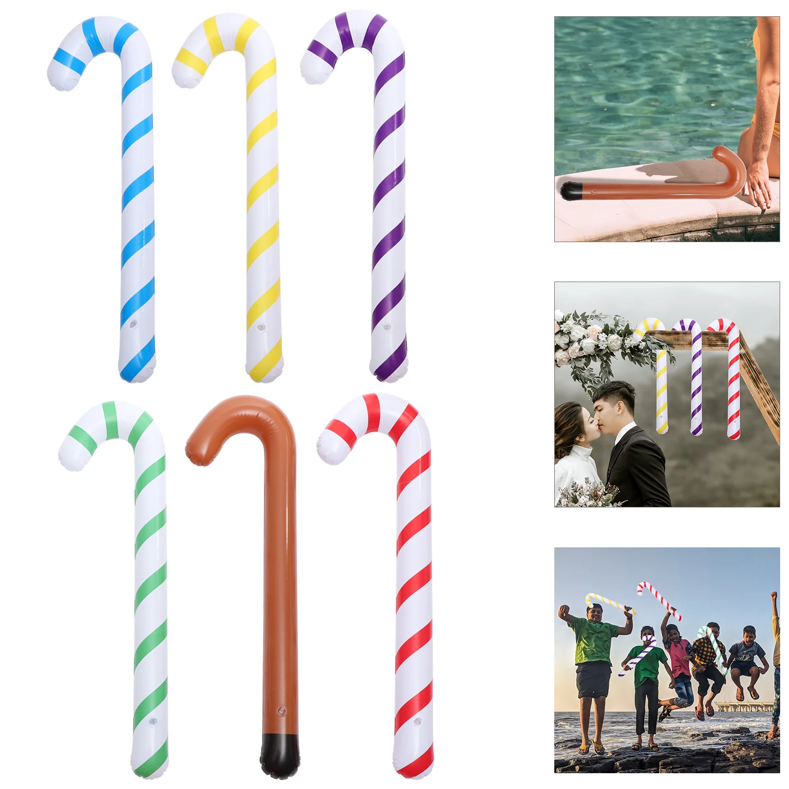 

6 Pcs Decorate Pvc Inflatable Crutches Elder Ornament Walking Stick Giant Candy Decorations