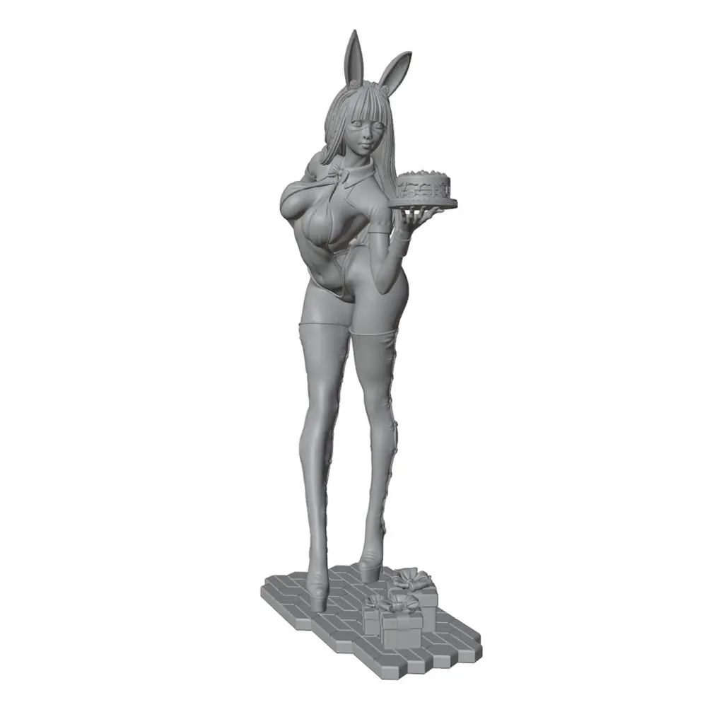 1/24/12/6 Holiday party theme bunny girl character, cute girl resin model kit GK mini 3D printed gray model statue, not painted view 2