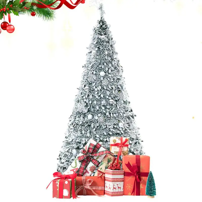 150cm Foldable Pop Up Christmas Tree White Tinsel Christmas Tree For Christmas Decorations Indoor Outdoor Gift Favors