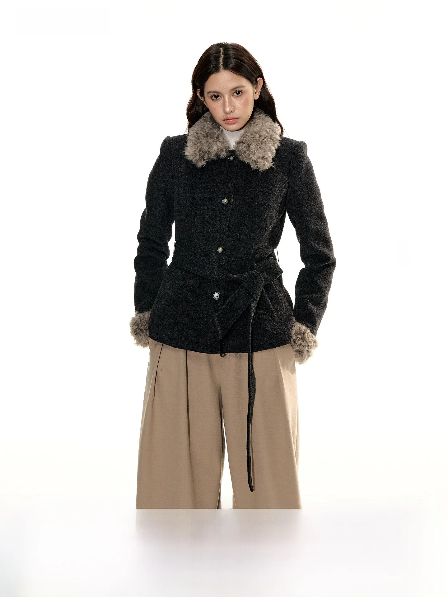 

Оригинальный дизайн RedBling: Укороченный шерстяной жакет с эффектом утяжки талии, модный топ для женщин, повседневный стиль