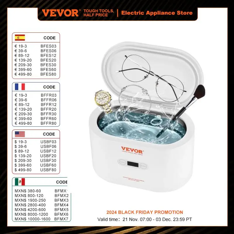 VEOVR 650ml Ultrasonic Cleaner Mini Portable Washing Machine Ultrasound Bath Sonic Cleaning Devices for Glasses Home Appliance