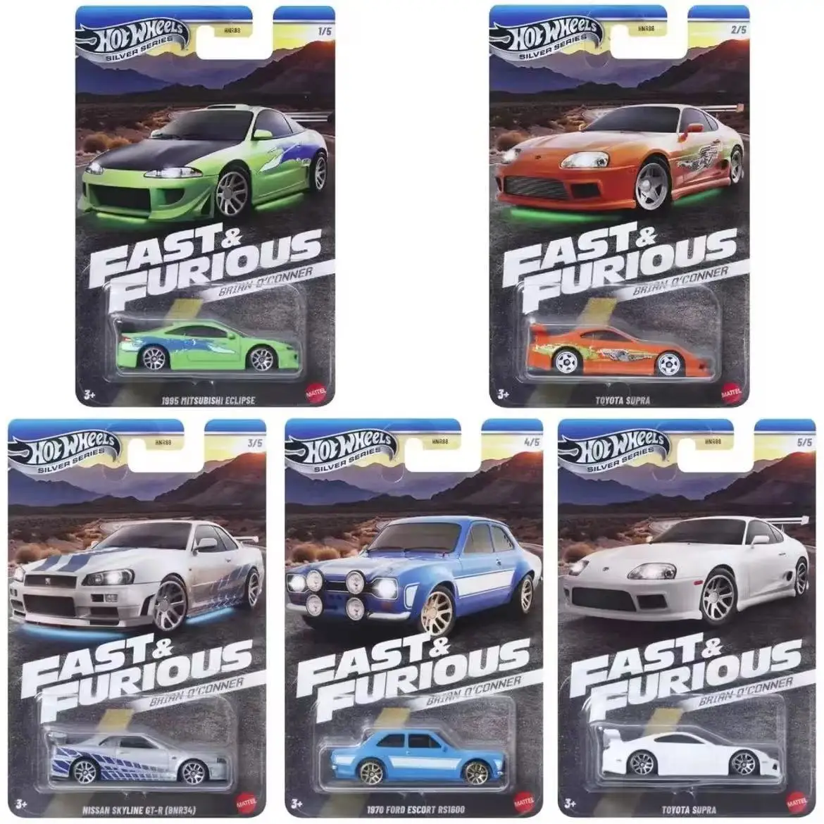 In Stock Hot Wheels Car Fast & Furious Brian O'connor Diecast 1/64 Toys Boys Nissan Skyline GTR Ford Escort Toyota Supra Gift