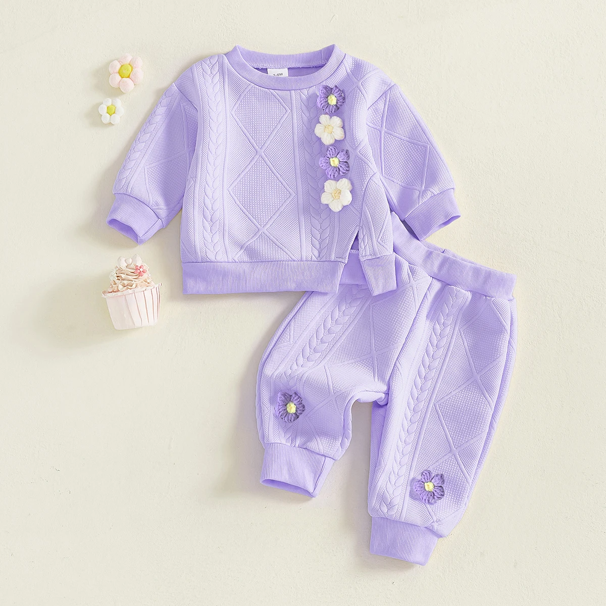 0-5Y طفلة 2 قطعة ملابس الخريف الربيع طويلة الأكمام ثلاثية الأبعاد زهرة سبليت القمم فستان أطفال مع سروال داخلي سويتي الفتيات الملابس مجموعة #6