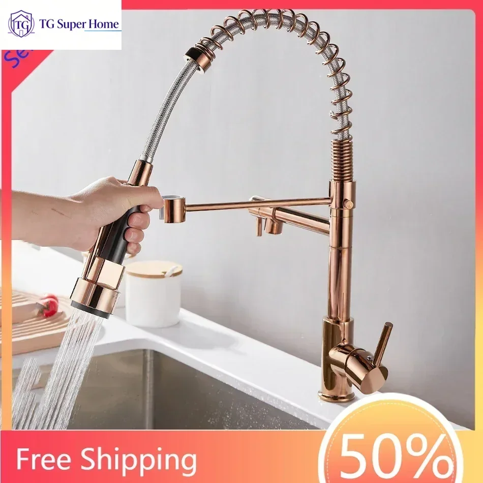 Modern Spring Pull Down Kitchen Faucet, Hot Cold Water Stainless Steel Kitchen Sink Mixer Tap, Single Handle Kitchen Sink Faucet
