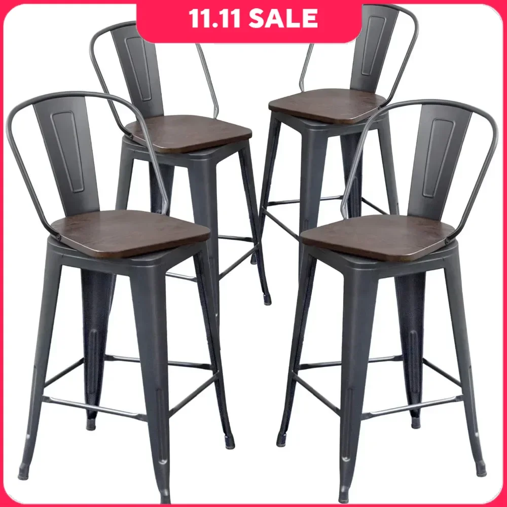 Bar Stools Set of 4, Counter Height Stool Counter Bars Stools with Back Swivel Metal, Bar Chairs