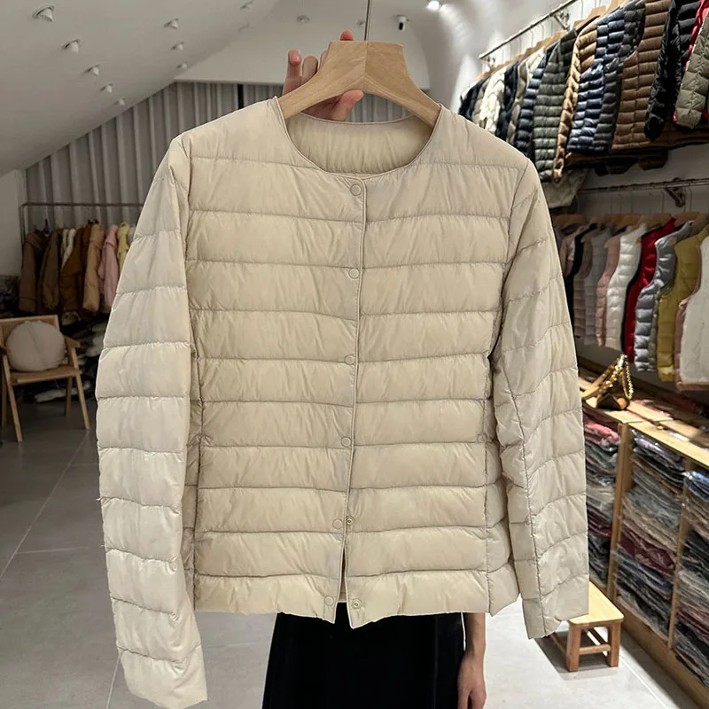 Thin Light Women Down Jacket 2025 Winter New Korean-Style Short Jacket White Duck Down Round Neck Leisure Women Down Jacket H529