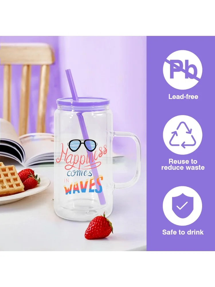 Pot Mason en verre vierge par Sublimation transparent de 12oz, tasse en verre avec couvercle, bouteille d'eau en paille, tasse de jus de boisson au café avec poignée
