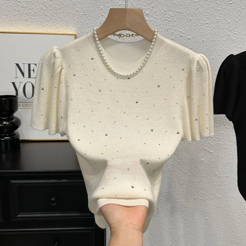 

Вязаный свитер, женские пуловеры, новый вязаный свитер с коротким рукавом и круглым вырезом, пуловер, женские топы, свитера Sueters De Mujer Q1254