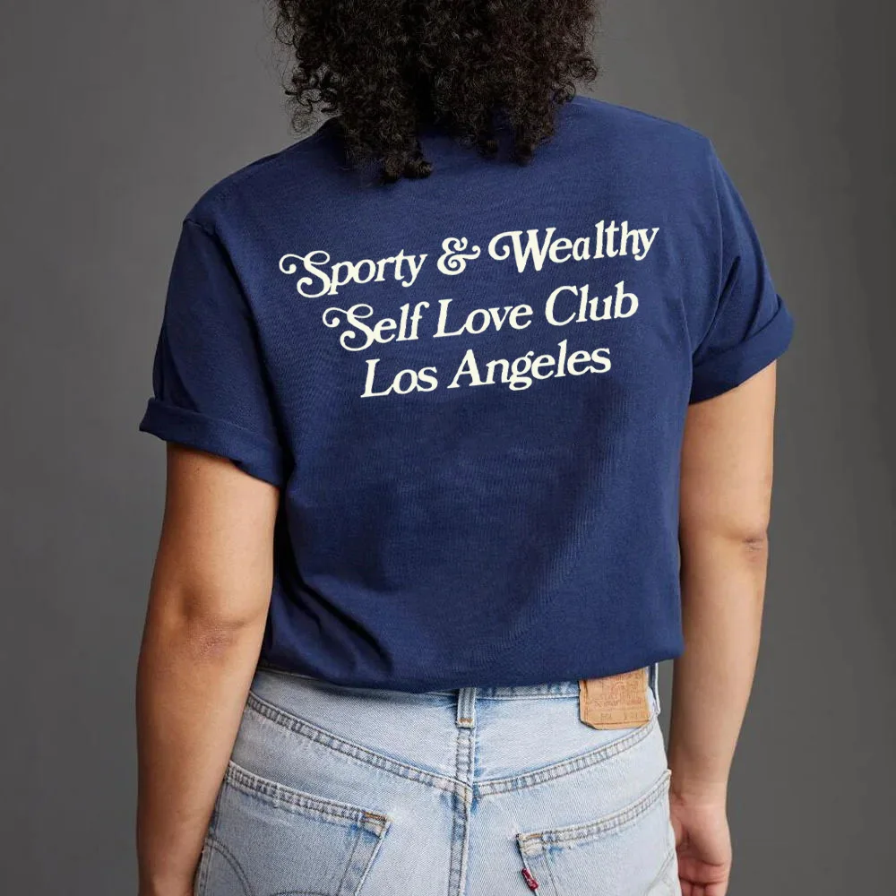 American Vintage Self Love Printed T Shirt Women Navy Short Sleeve Loose Cotton Casual Tops Tees Street Fashion Aesthetic Shirts