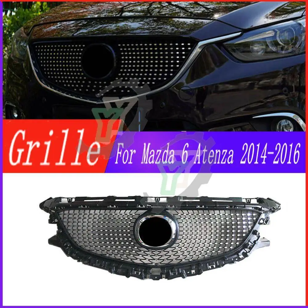 

High quality Diamond style Front Bumper Grill Upper Mesh Grilles For Mazda 6 Atenza 2014 2015 2016 Car accessories racing grille