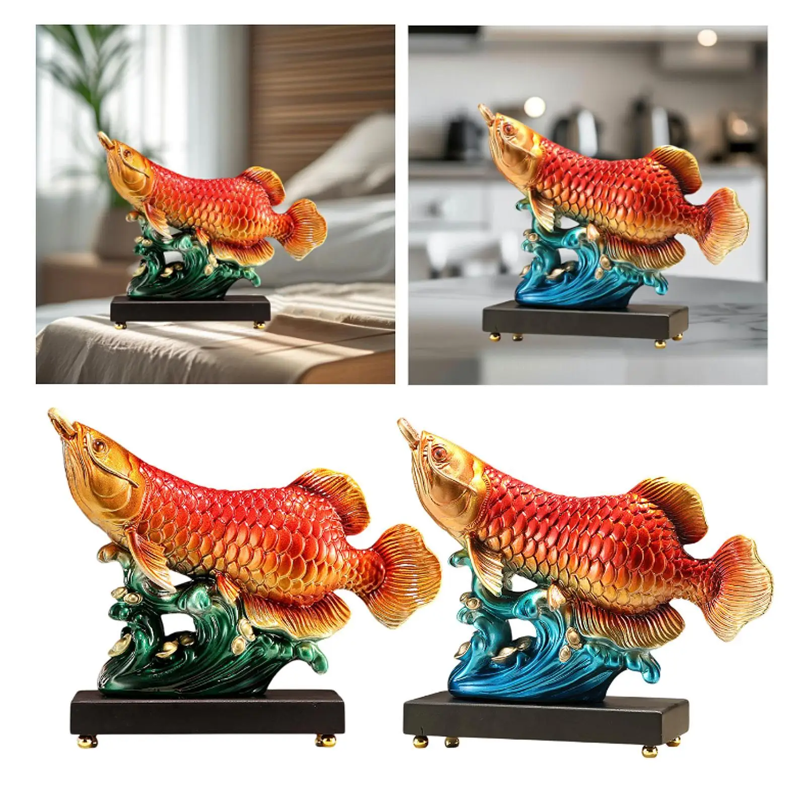 Arowana Fish Statue Resin Feng Shui Decor Collection Desktop Ornament for Shelf Living Room Bedroom Fireplace Table Centerpiece