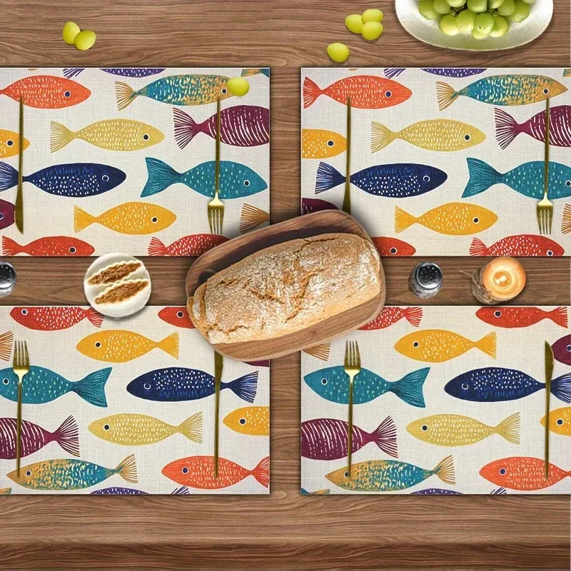 Bunte Tischsets mit Fischmotiv – rechteckige Tischsets für Esstische und Couchtische, ideal für Heimdekoration und Feiertagspartys