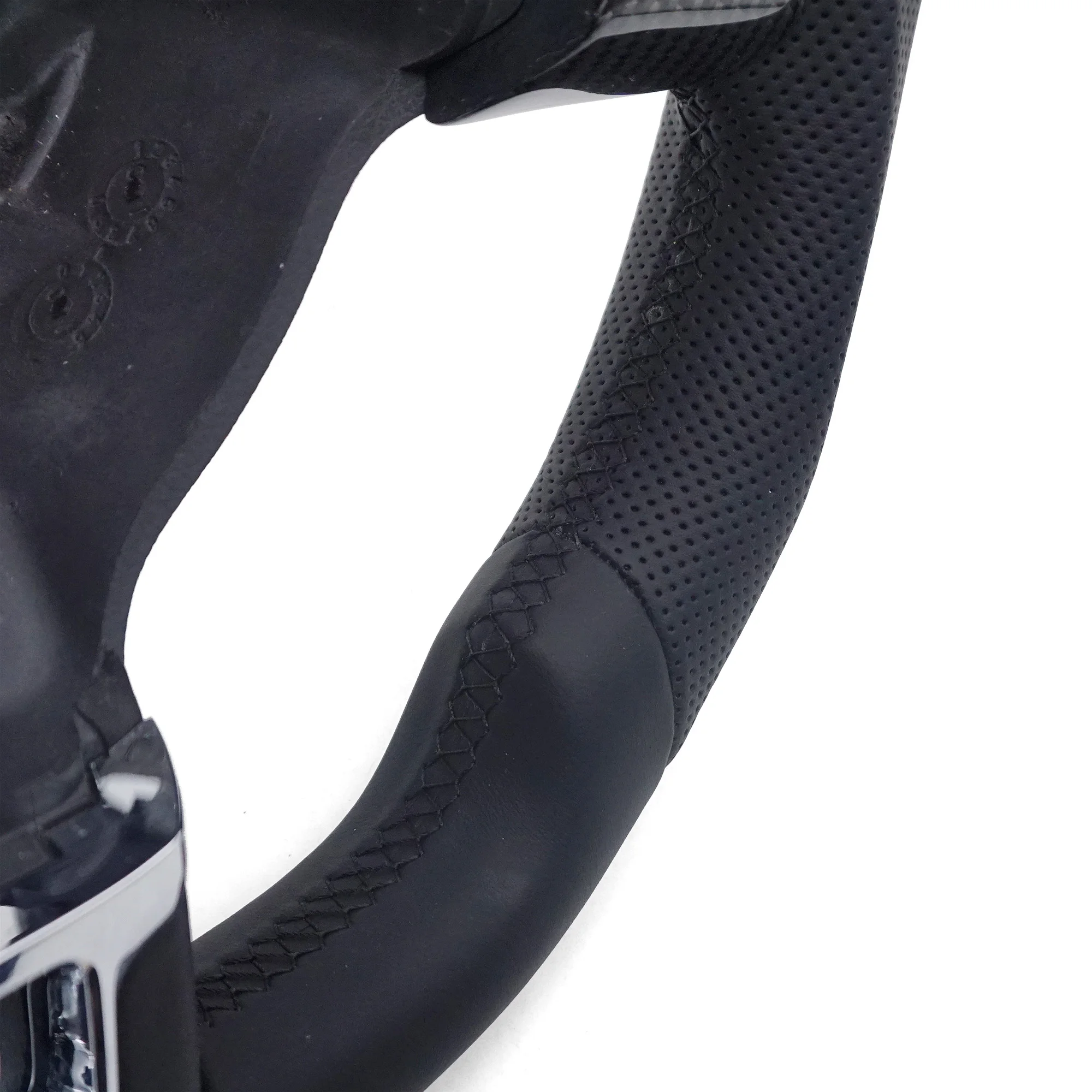 Leather Half Perforate Steering Wheel(Without Paddle Shifters)for VW Volkswagen Golf 6 MK6 CC Passat B7 Tiguan Black Stitching view 4