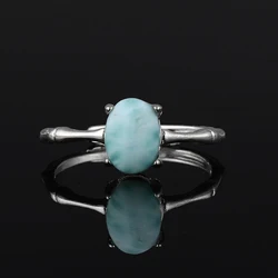 1pc100% natural gemstone larimar Oval ring for women adjustable copper-plated silver ring for parties gifts jewelry