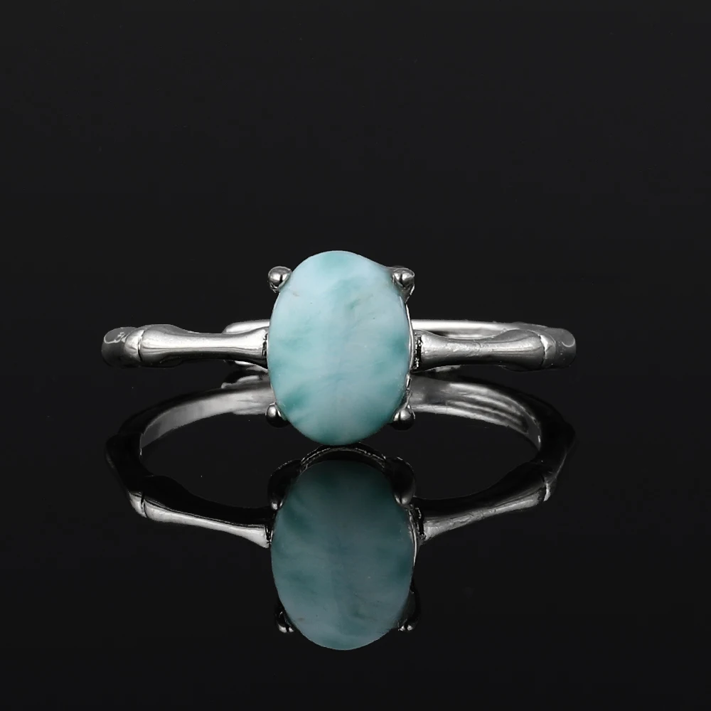 1pc100% natural larimar Oval ring for women adjustable copper-plated 925 silver ring for parties and gifts