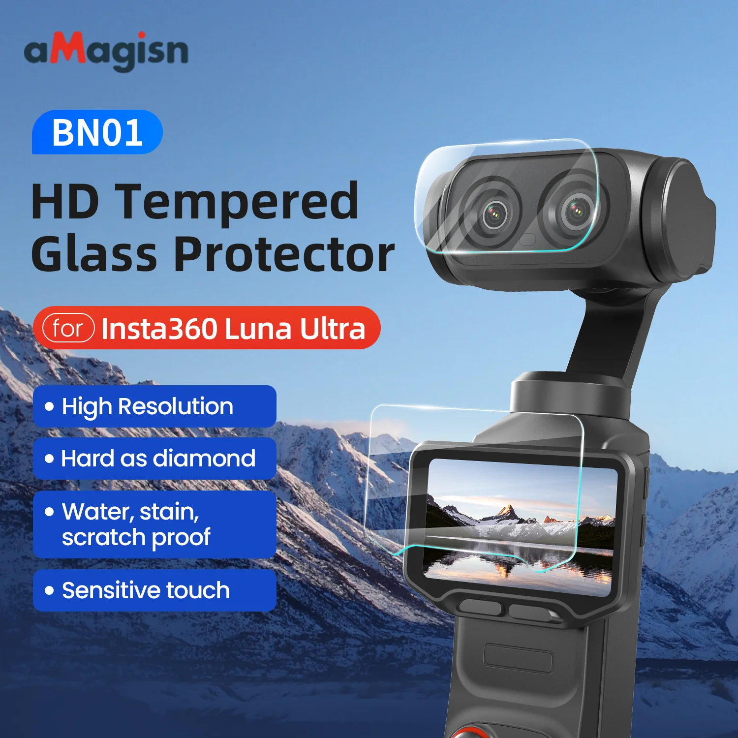 aMagisn HD Tempered Glass Lens Screen Protector for Insta360 Luna Ultra 9H+ Anti-Explosion Luna Ultra Protective Accessories