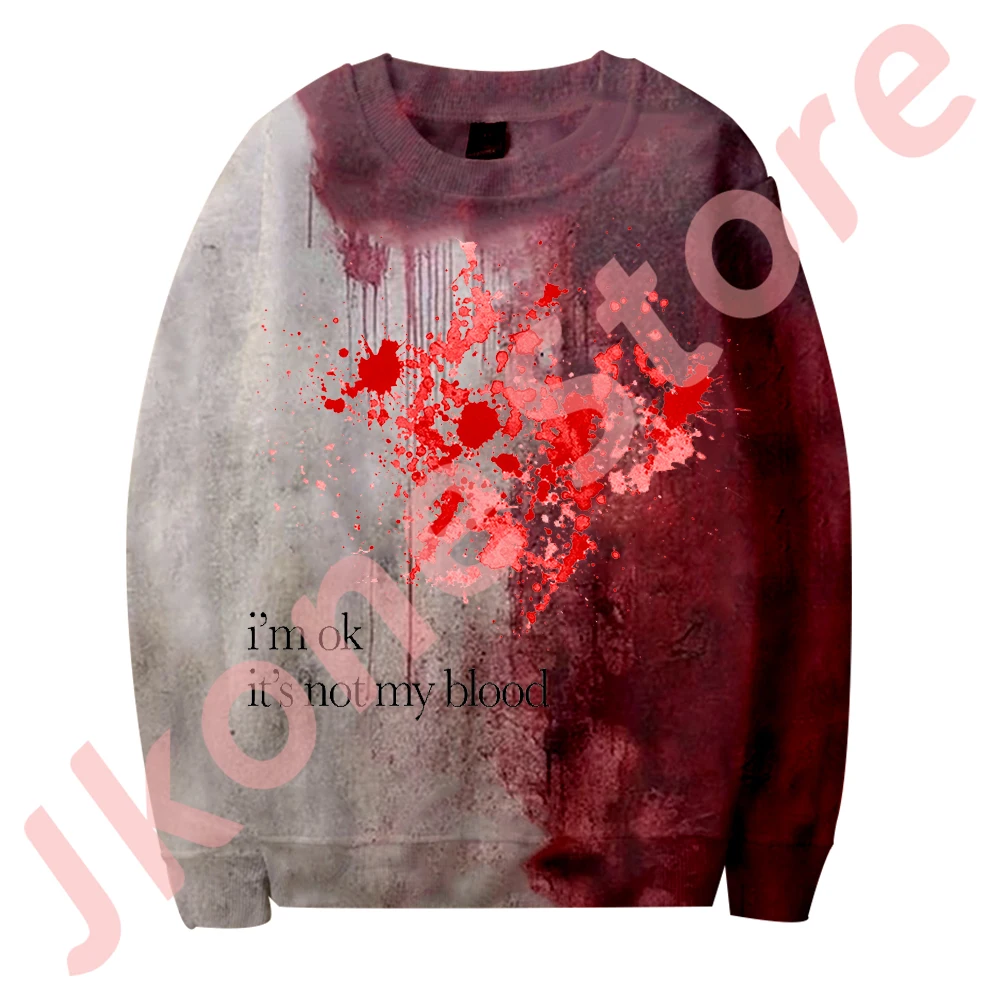 I'm OK It's Not My Blood Crewneck Sweatshirts Halloween Blood Horror Merch Cosplay Women Men Fashion Long Sleeve T-Shirts