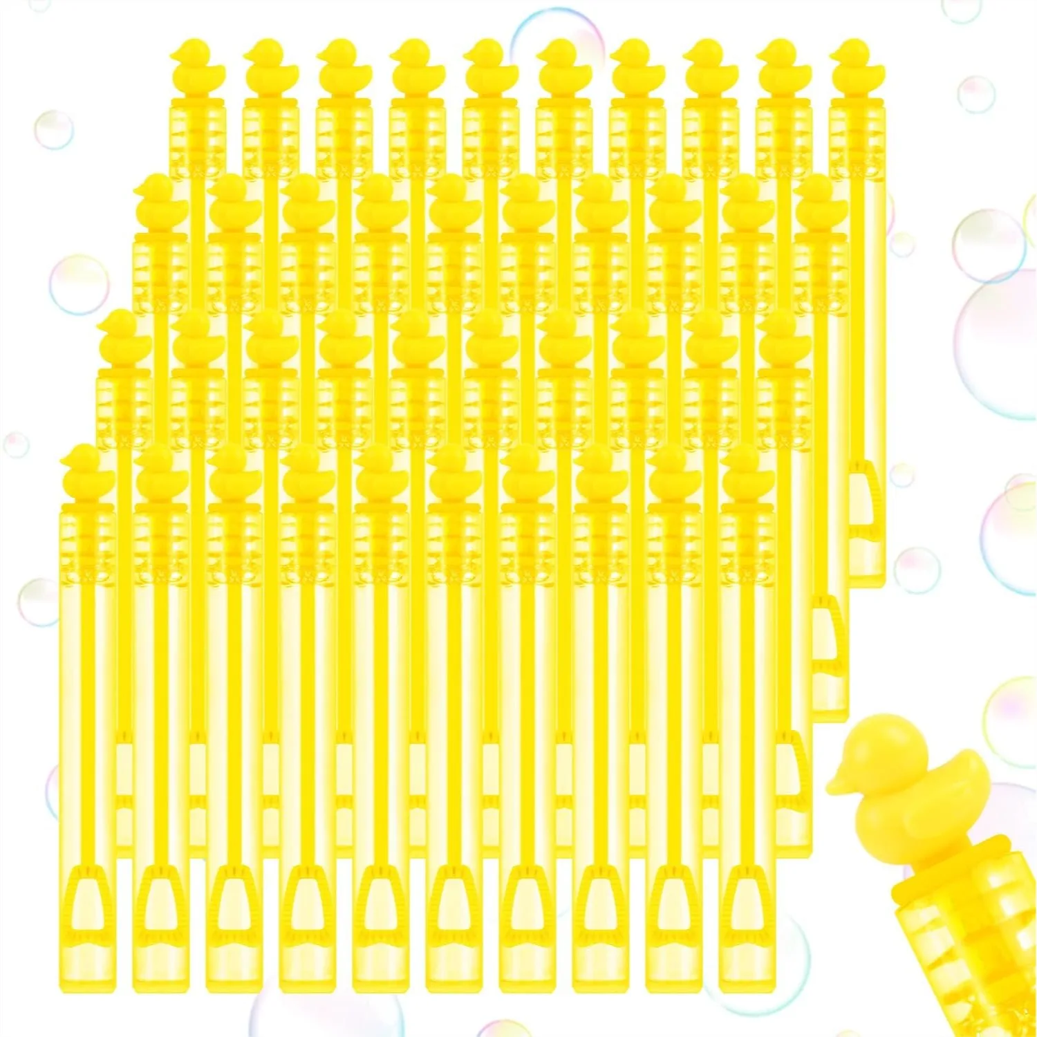 

40 Pcs Duck Bubble Wands for Kids Party Favors Summer Birthday Supplies Bulk Blowing Sticks with 4.5 ml Liquid Each