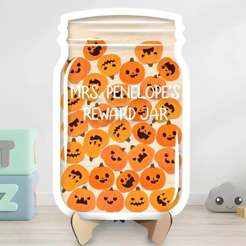 

Halloween Pumpkin Rewards Jar Wood Classroom Responsibility Routine Training Reward Board for Home Kids Reward Chart Set