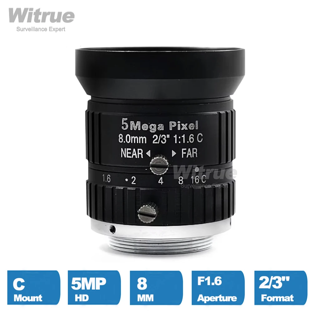 Witrue HD 5MP obiektyw kamery CCTV 8mm C zamontuj aperturę F1.6 Format obrazu 2/3 "do monitoringu dróg przemysłowych — zdjęcie 3