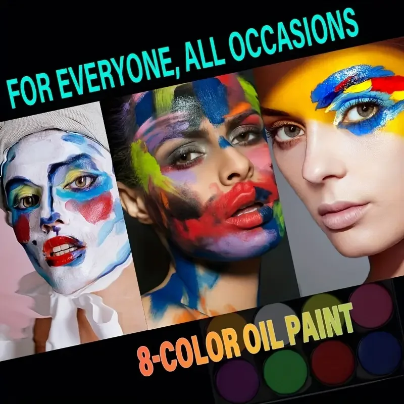 8色水性フェイスペイントキット 蛍光ネオンボディペイント 暗闇で光る 速乾性 ボディスキンコスプレメイク ステンシルとブラシ付き