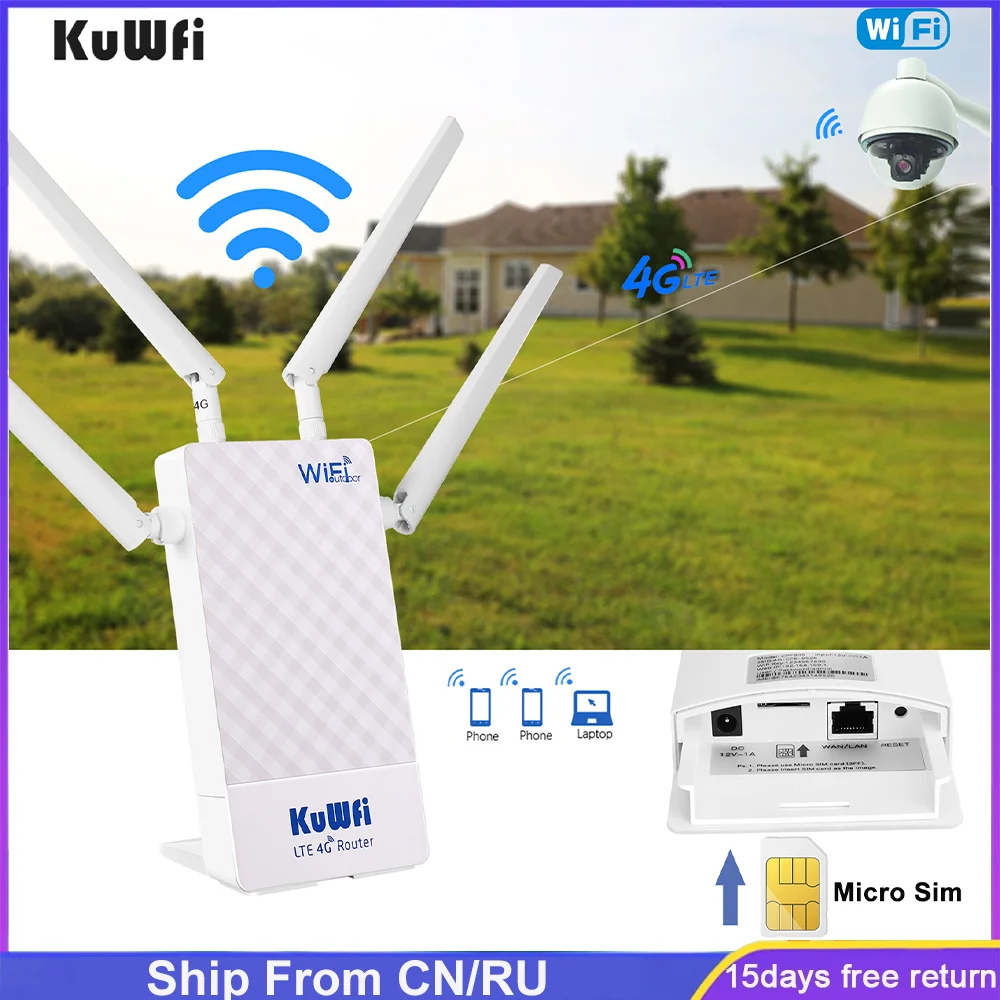 Kuwfi 4G Outdoor Router 4G Lte Sim Kaart Wifi Router Waterdichte Ondersteuning Poort Mapping Dmz Instelling Voor 48V Poe Switch Poe Camera