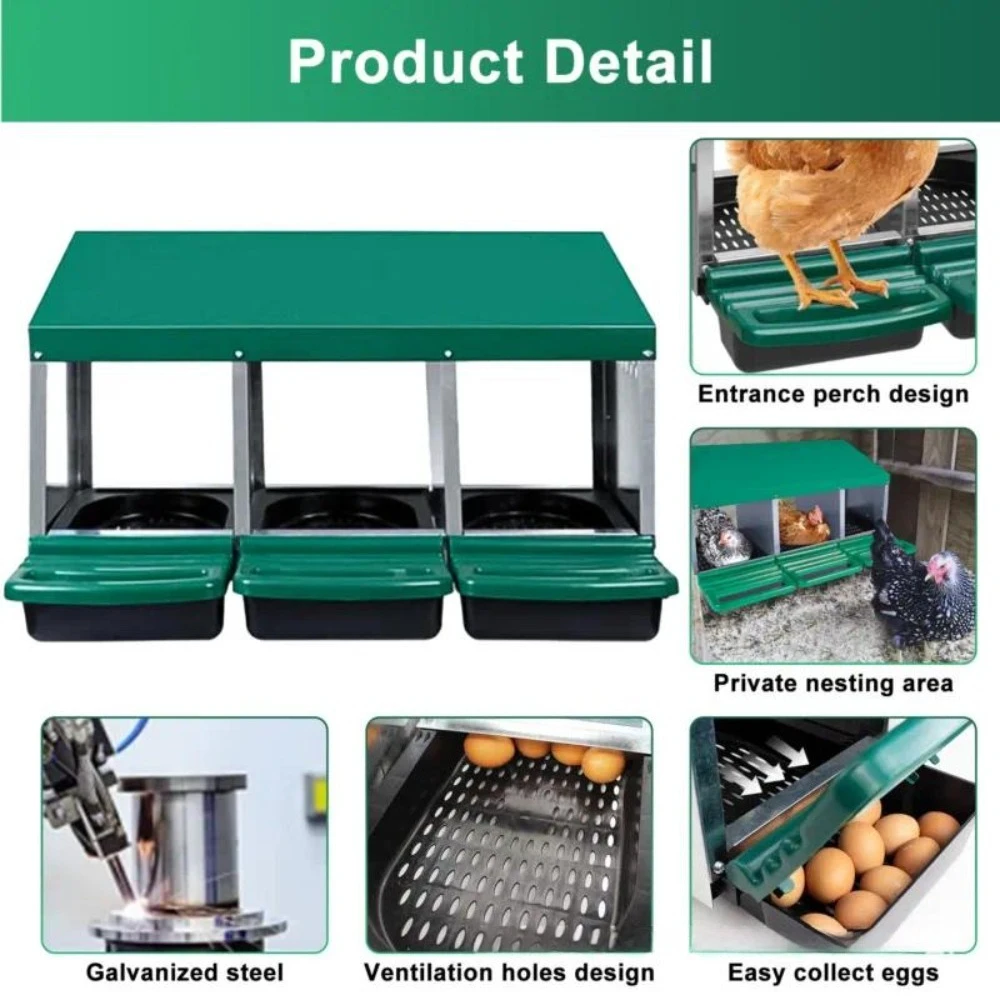 Hanging Galvanized Egg Laying Box for Chickens Durable Metal Poultry Nest Box Farm Hen House Supply