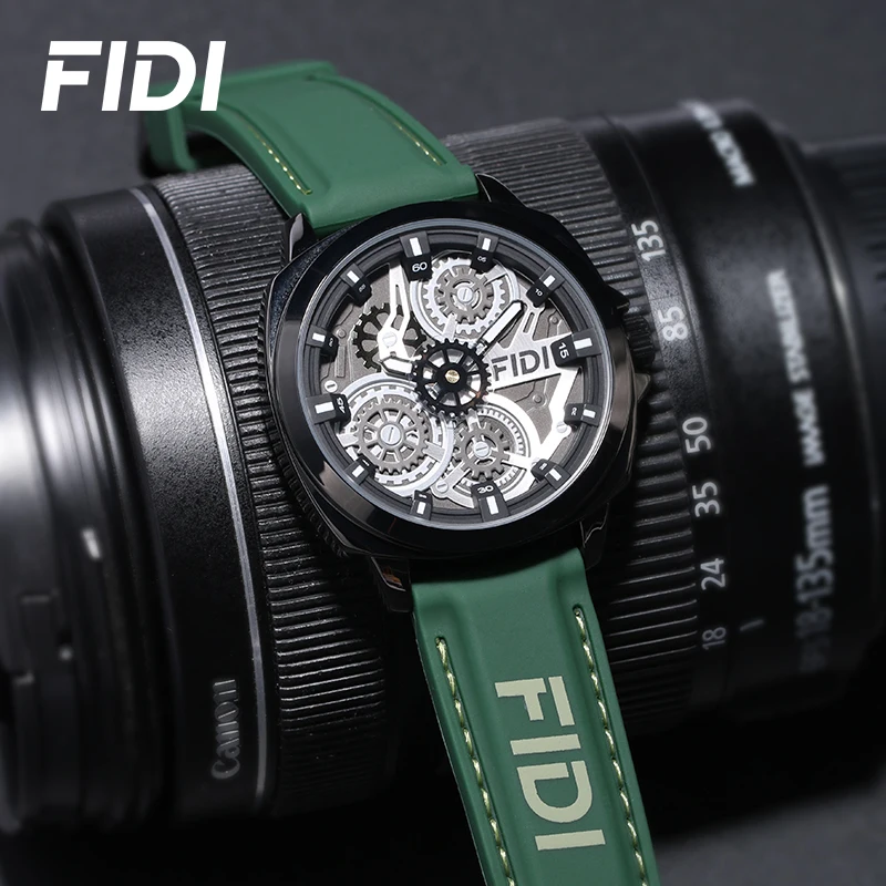 

FIDI Watch for Men Analog Quartz Cool Dial Wristwatch Unique Gear Fashion Waterproof Silicone Strap Men's Watches FD107