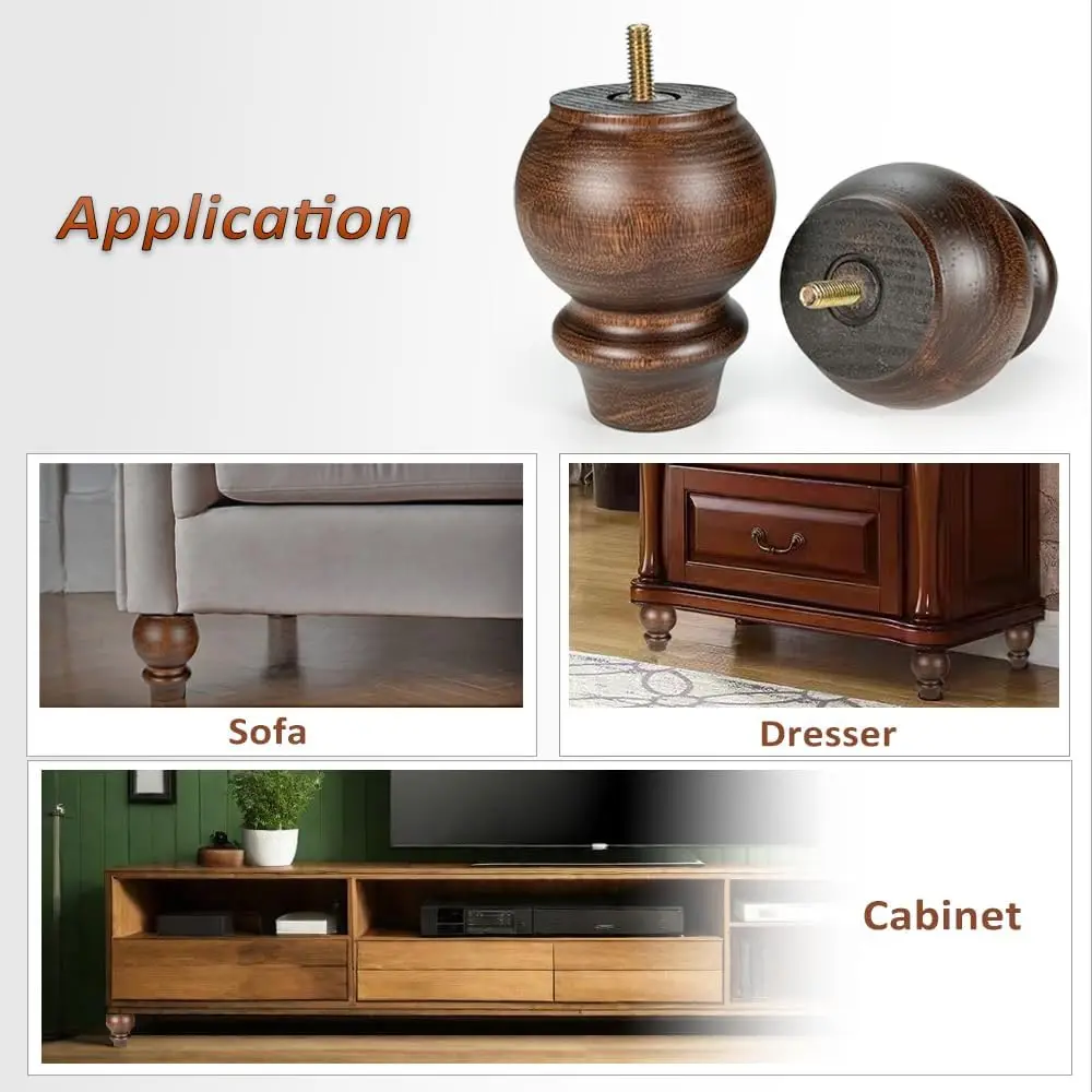 4 Inch Wooden Furniture Legs Set of 4 Sofa Replacement Brown Solid Wood Furniture Feet for Armchair Couch Cabinet Dresser Ottoma
