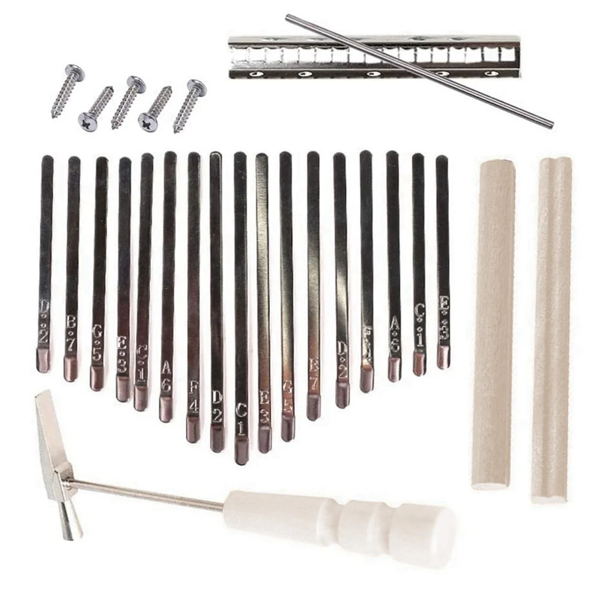 17Keys Kalimba DIY Kit Thum Piano Replacement Parts with Keys Bridge Tuning Hammer Kit Kalimba Accessories