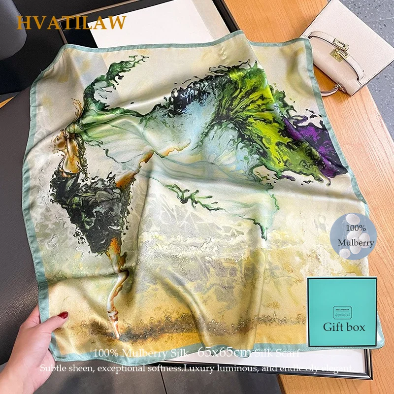 

100% Real Silk Scarf Women Print Neck Hairband Shawl Neckerchief Female Mulberry Silk Headband Bandana Square Scarves Wrap Hijab