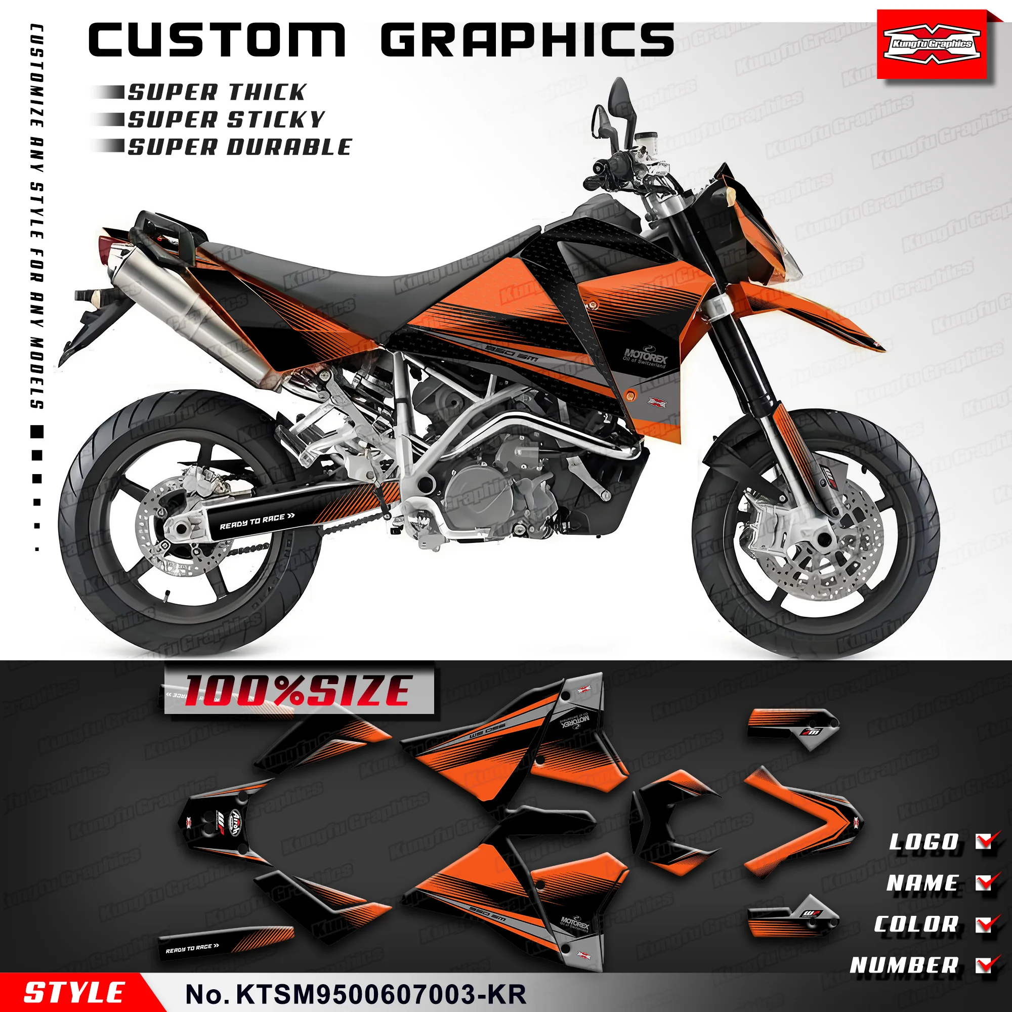 

KUNGFU GRAPHICS Adhesive Sticker Motorcycle Decals for KTM 950 Supermoto 950 SM 2006-2007, Rebuilding, KTSM9500607003-KR