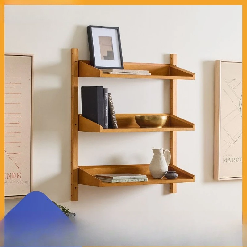 Solid wood wall hanging shelf Bookshelf display storage rack Living room bedroom wall Computer raising shelf