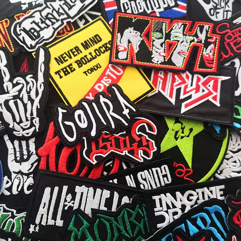 50pcs/lot Rock Band Patches Clothes Music Punk Ironing Badges Appliques Embroidered Stripes For Jacket Jeans DIY Stickers