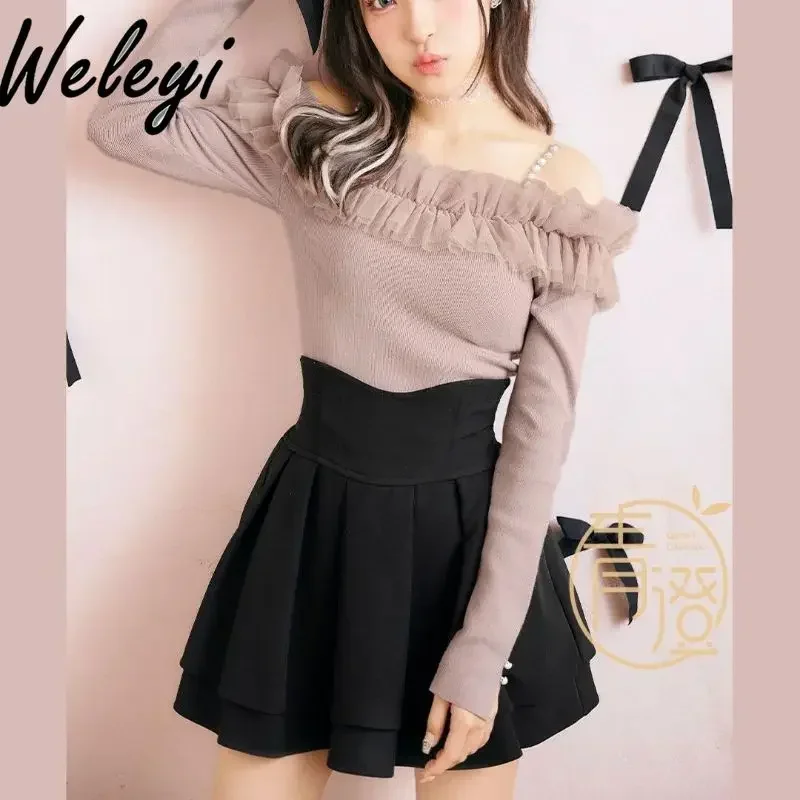 Sweet Girl Curved Waist Line Mine Black Skirt Student 2025 Japanese Style Mine Series Thin Underwear Short Skirts for Women