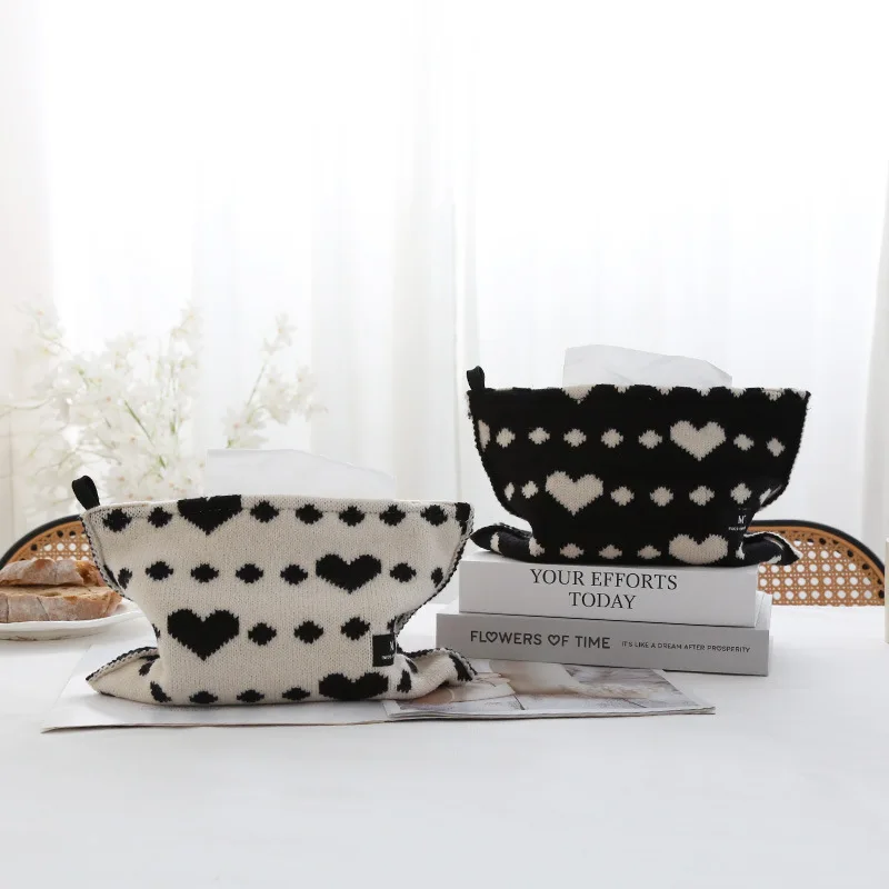 Ins Scandinavian Fashion Heart-shaped Knitted Tissue Bag Living Room Bedroom Tissue Box Modern Home Decoration Ornaments