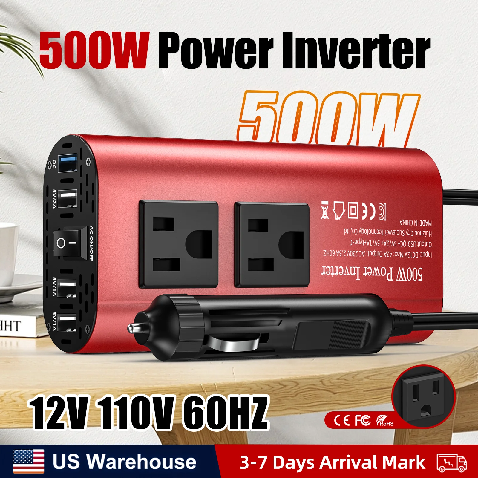 عاكس موجة معدل جديد 2025 مع واجهات USB متعددة وقوة 500 وات مناسبة للهواتف المحمولة